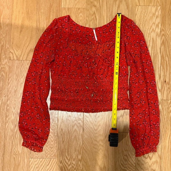 Free People Lolita Red Floral Print Ruffled Top - Size Large - Picture 13 of 14